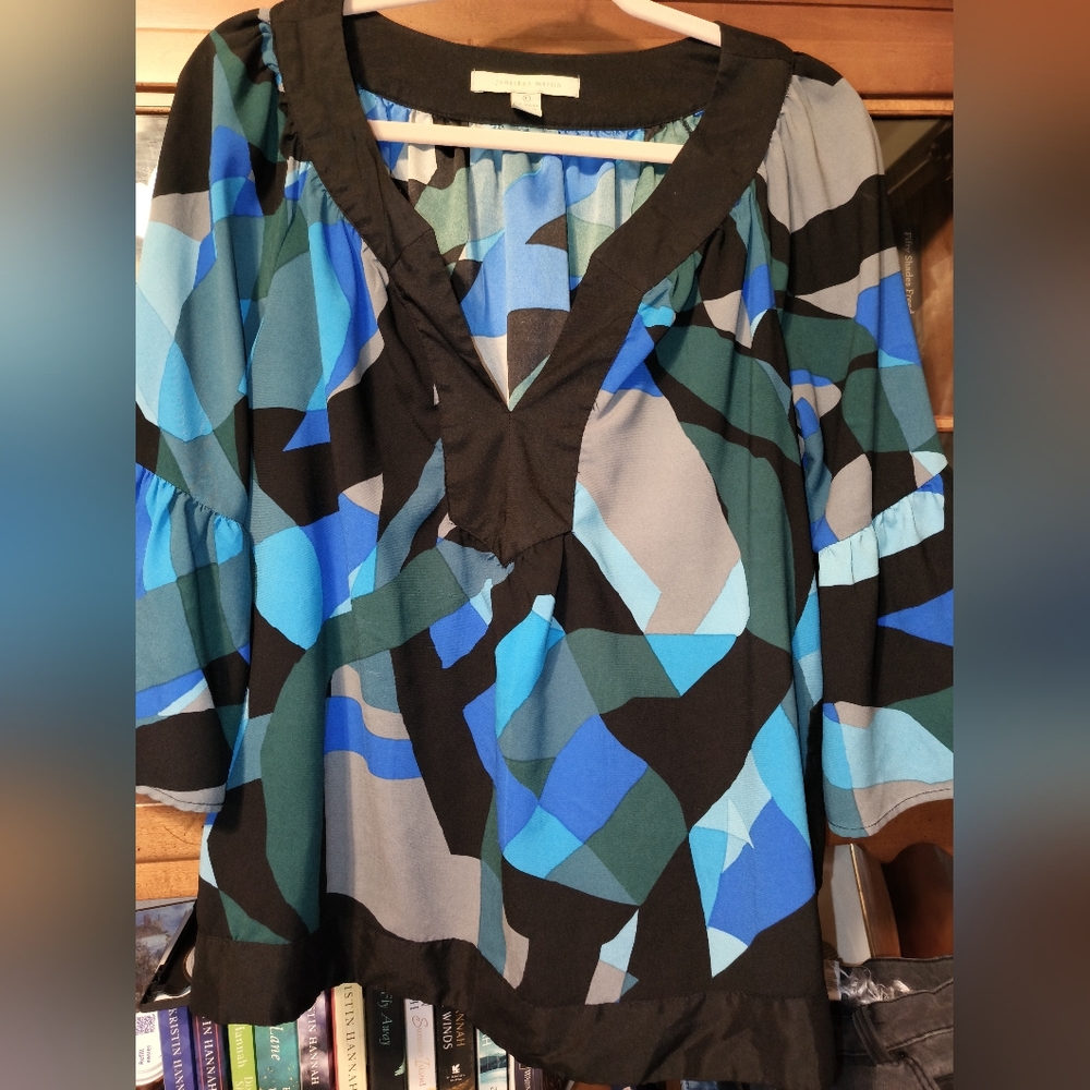 Geometric Blue and Black Women's Top
